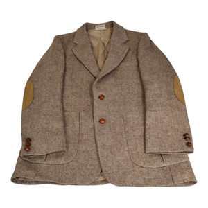 Mercedes Mens Blazer Vintage 2 Button Wool Blazer 39R Arm Brown Patches Jacket